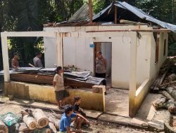 Polisi dan Warga Gotong Royong Bersihkan Pohon Tumbang dari Rumah Warga Sangalla