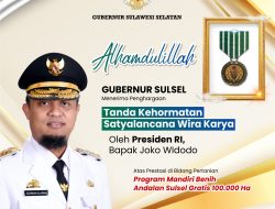 Gubernur Andi Sudirman Terima Penghargaan Satyalancana Wira Karya dari Presiden RI