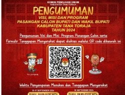 Pengumuman Visi, Misi, dan Program Pasangan Calon Bupati Kabupaten Tana Toraja Tahun 2024