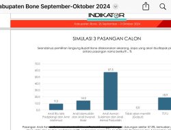 Lembaga Survey Nasional Terpercaya, Indikator: Andi Asman Sulaiman-Andi Akmal (Beramal) 57,3 Persen, Andi Islamuddin-Andi Irwandi 14,2 Persen, dan Andi Rio Padjalangi-Amir Mahmud 9,5 Persen